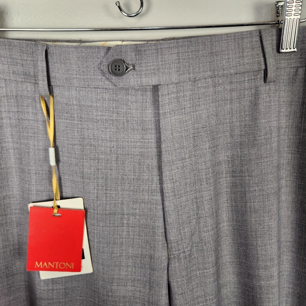 Mantoni 100% Italian Super Fine Wool No Pleat Dress Pants In Gray Size 38R #0413 - Picture 3 of 14